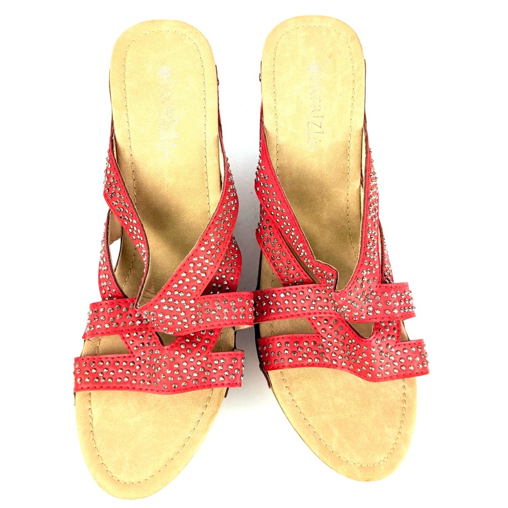 PATRIZIA by Spring Step ARISTOCRAT Studded Red Wedge Slide Sandals ~ Size 41 - Picture 11 of 13